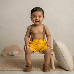 Baby Boy Suspender Shorts Outfit O078 | 1Y | Mustard