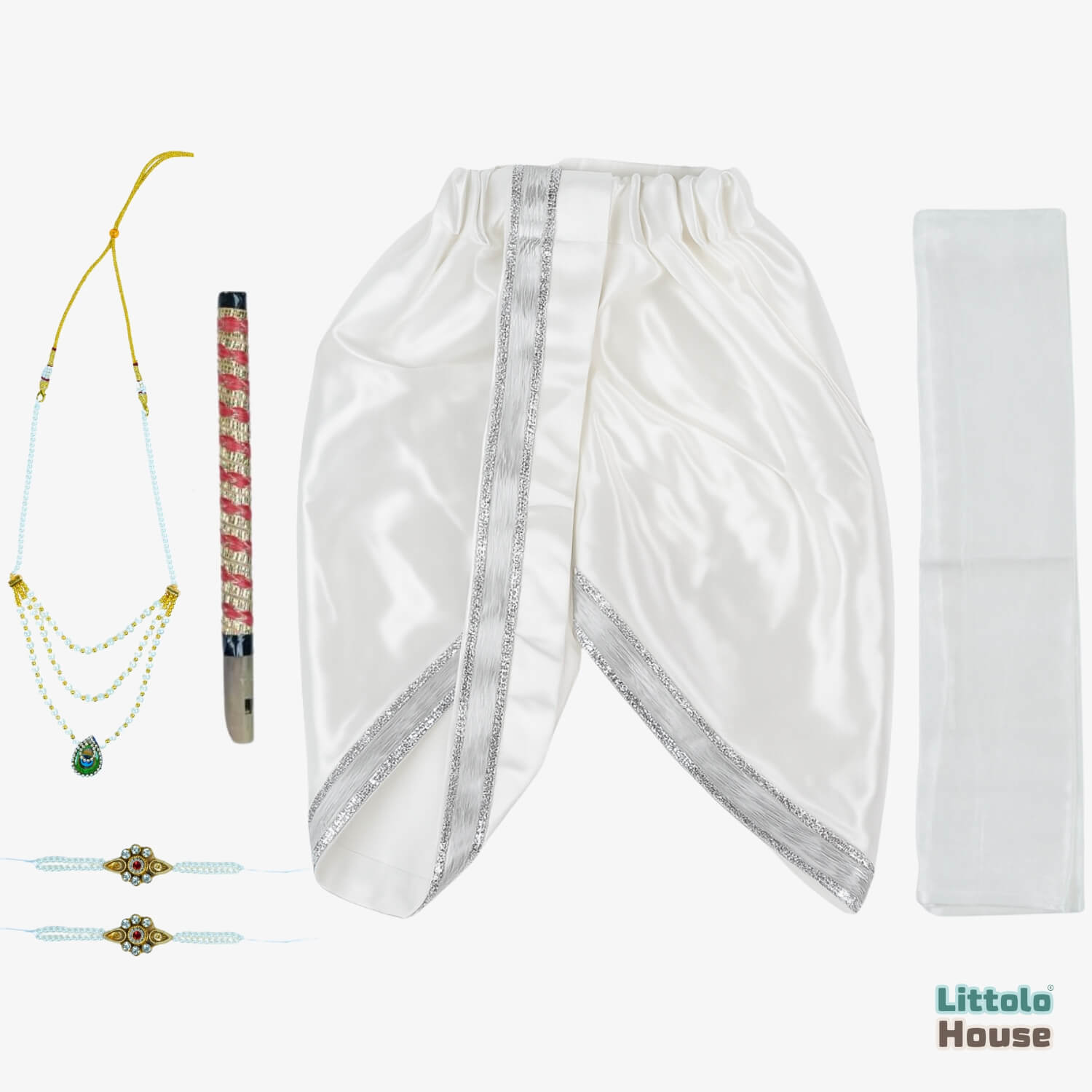 Baby Boy Traditional Dhoti And Khes Outfit With Accessories O222 | 1Y | White