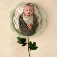Handmade Flower Round Bowl | Wooden Tableware | Rustic Sage Green