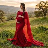Off Shoulder Strapless Maxi Dress with attached Flare M024 Maternity Gown | L | Cherry
