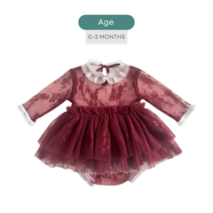Baby Girl Net Ruffle Mesh Lace 2-Piece Set O239 | 2M | Maroon