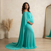 Off Shoulder Strapless Maxi Dress with attached Flare M024 Maternity Gown | L | Dark Mint