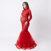 Net Highneck Double Frill Dress M049 | L | Red