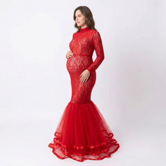Net Highneck Double Frill Dress M049 | L | Red