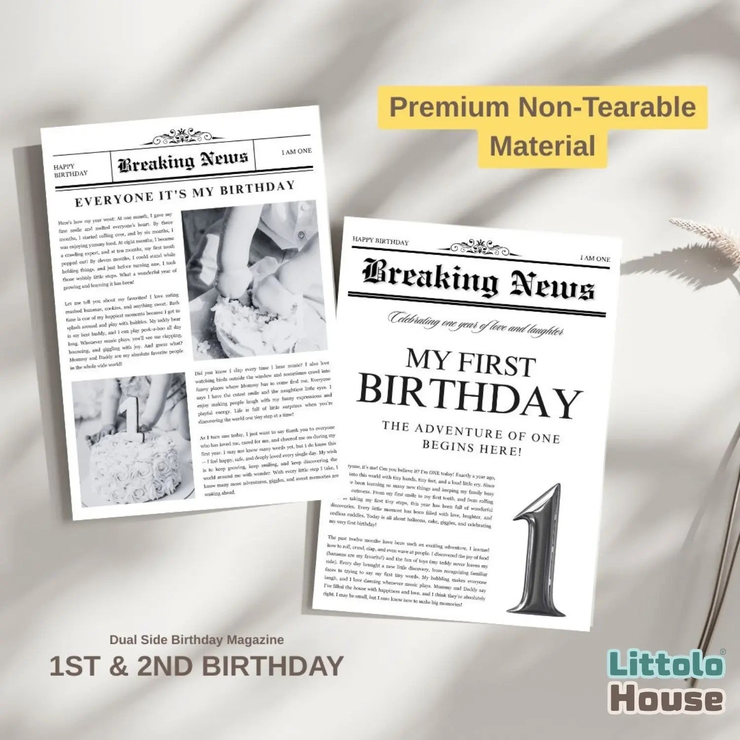 Non Tearable Dual Side Birthday Magazine- 1st & 2nd Birthday D159 | Pack of 1 | Black White