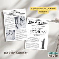 Non Tearable Dual Side Birthday Magazine- 1st & 2nd Birthday D159 | Pack of 1 | Black White