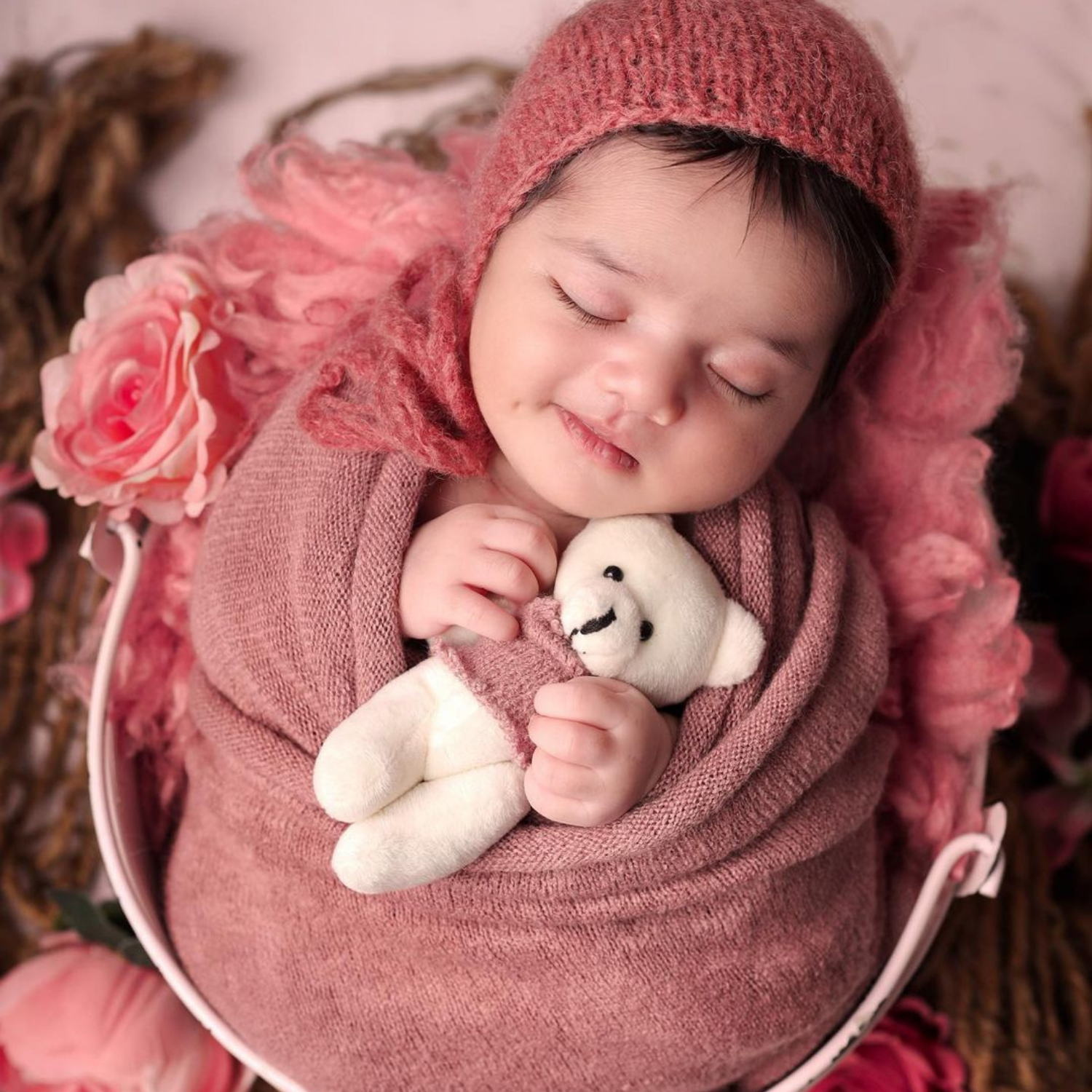 Baby Crochet Mohair Bonnet with Wrap and Teddy SR025 | Set of 3 | 3M | Toon