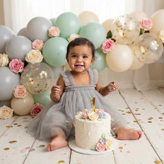 Baby Girl Net Frills Frock with Straps O015 Outfit | 1Y | Grey