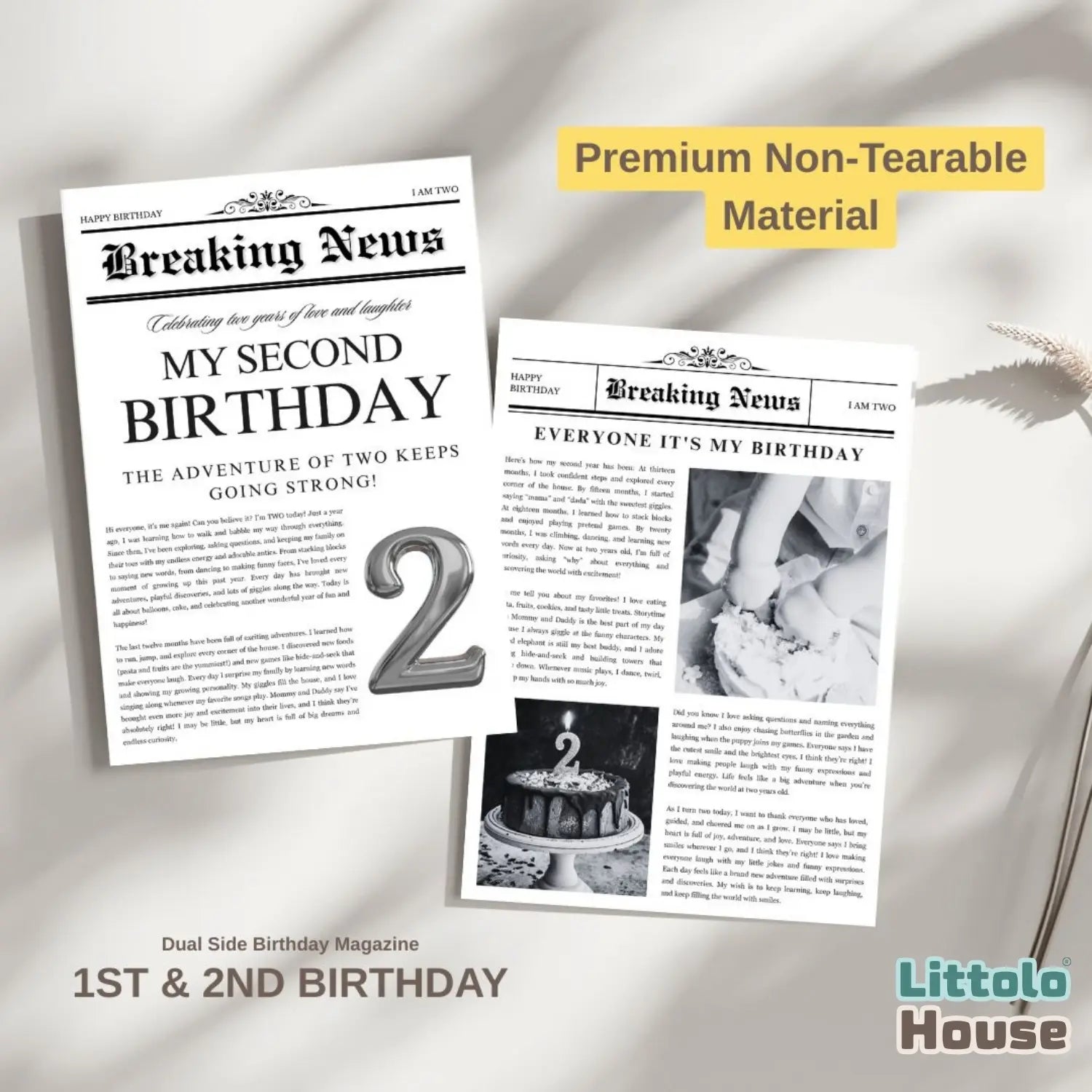 Non Tearable Dual Side Birthday Magazine- 1st & 2nd Birthday D159 | Pack of 1 | Black White