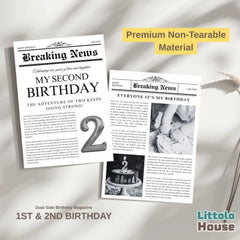 Non Tearable Dual Side Birthday Magazine- 1st & 2nd Birthday D159 | Pack of 1 | Black White