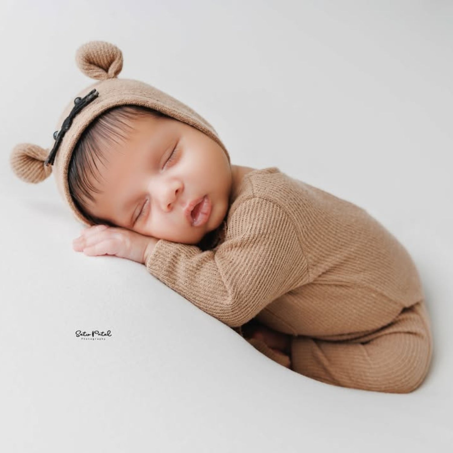 Baby Romper with Bonnet and Teddy SR020 | Set of 3 | 2M | Brown