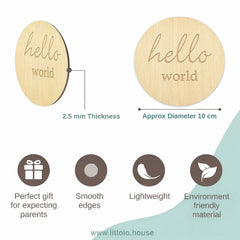 Hello World Milestone Card Style 1 | Wooden Decorative | Natural Wood