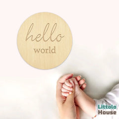Hello World Milestone Card Style 1 | Wooden Decorative | Natural Wood