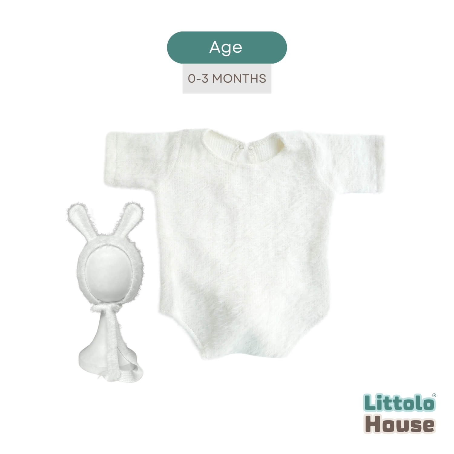 Baby Premium Furry Romper with Bunny Bonnet O232 | 3M | White