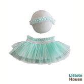 Baby Girl Net Frill Tutu Skirt with Pearl Headband O234 | NB | Mint
