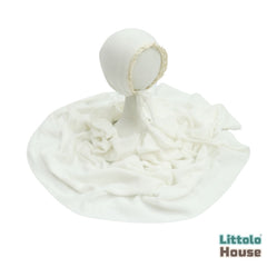 Baby Premium Stretchy Poly Cotton Wrap with Bonnet SR094 | NB | Off White