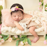 Baby Girl Romper Dress and Bonnet SR008 | Set of 2 | NB | Caramel