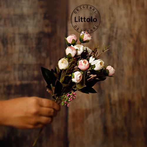 Artificial Dual Shade Bouquet of Rose Bud Silk Flowers Bunch of 1 | Pink White