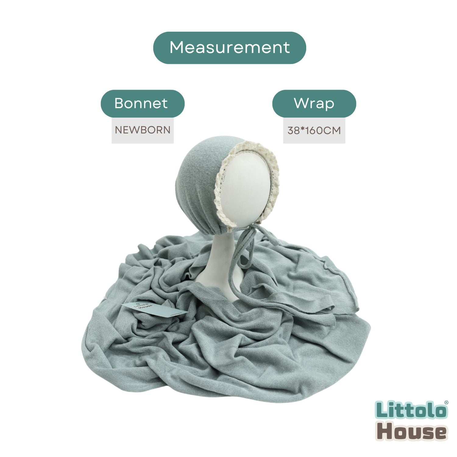 Baby Premium Stretchy Poly Cotton Wrap with Bonnet SR094 | NB | Sky Green