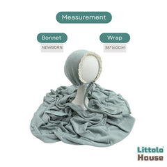 Baby Premium Stretchy Poly Cotton Wrap with Bonnet SR094 | NB | Sky Green