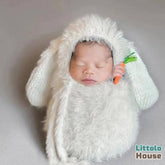 Baby Fluffy Bunny Cocoon Pouch with Bonnet O247 | NB | Off White