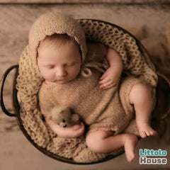 Baby Cozy Knit Romper with Bonnet O240 | NB | Brown