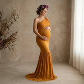 One shoulder Maxi Dress M016 Maternity Gown | L | Ginger Yellow