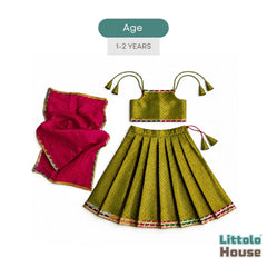 Baby Girl Traditional Lehenga Choli with Dupatta Outfit O221 | 1-2Y | Leaf Green