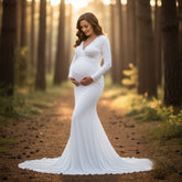 Neckline Full Sleeve M012 Maternity Gown | White
