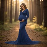 Neckline Full Sleeve M012 Maternity Gown | Blue