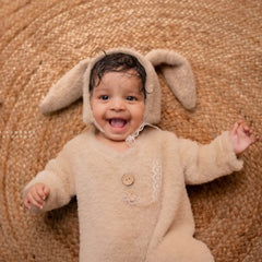 Baby Fur Romper with Rabbit Ears Bonnet O113 | 3M | Beige