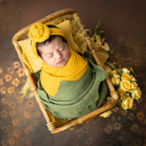 Baby Knotted Waffle Turban with Hairband and Blanket Set of 3 SR089 | NB | Mustard