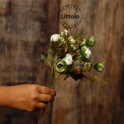 Artificial Dual Shade Bouquet of Rose Bud Silk Flowers Bunch of 1 | Green White