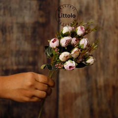 Artificial Dual Shade Bouquet of Rose Bud Silk Flowers Bunch of 1 | Purple White