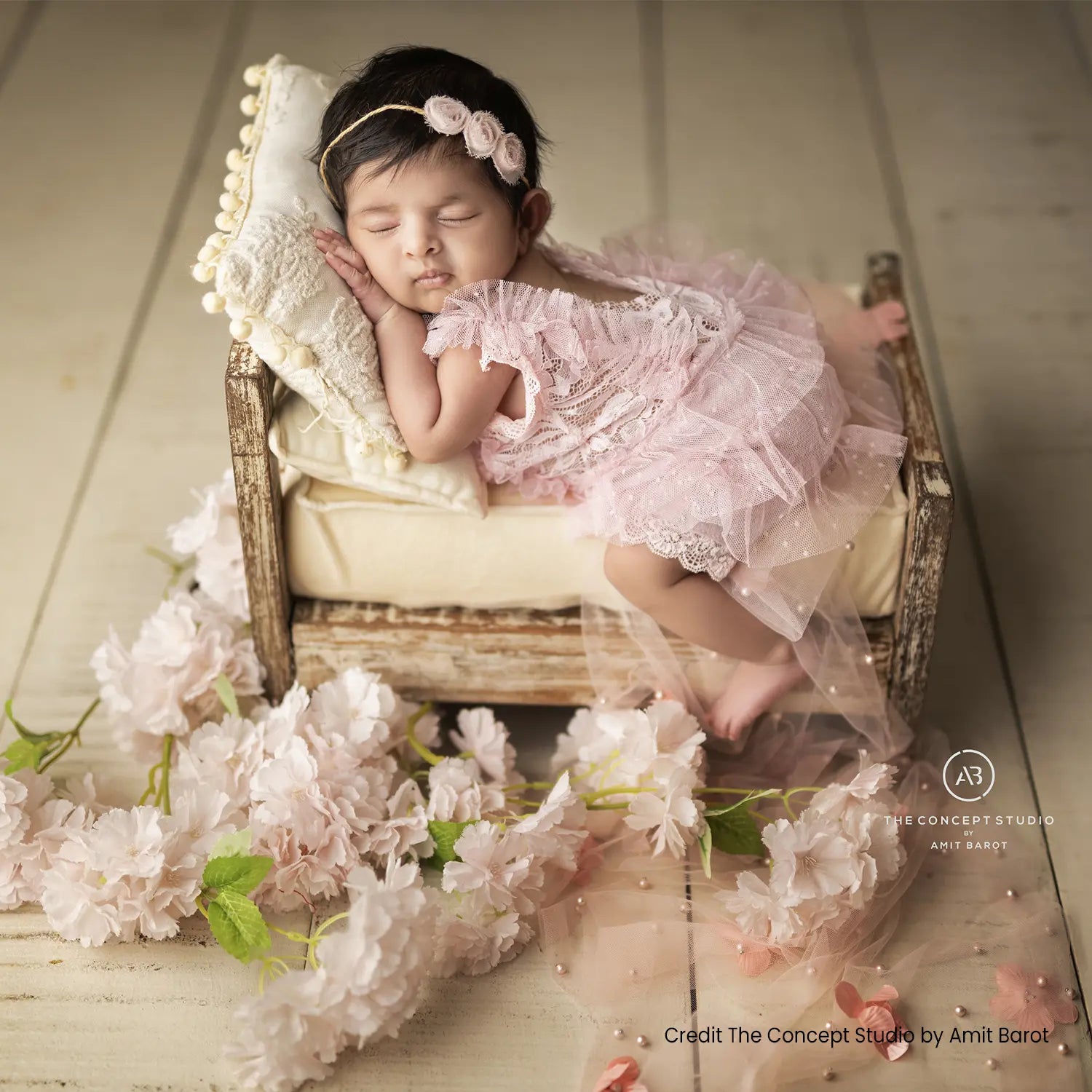 Baby Girl Ruffle Lace Romper with Headband O225 | 3M | Light Pink