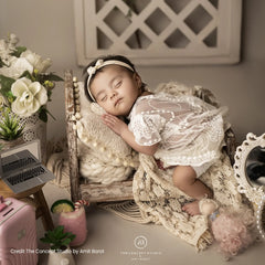 Baby Girl Knit Lace Frock with Lace Bonnet SR004 | Set of 2 | NB | Green