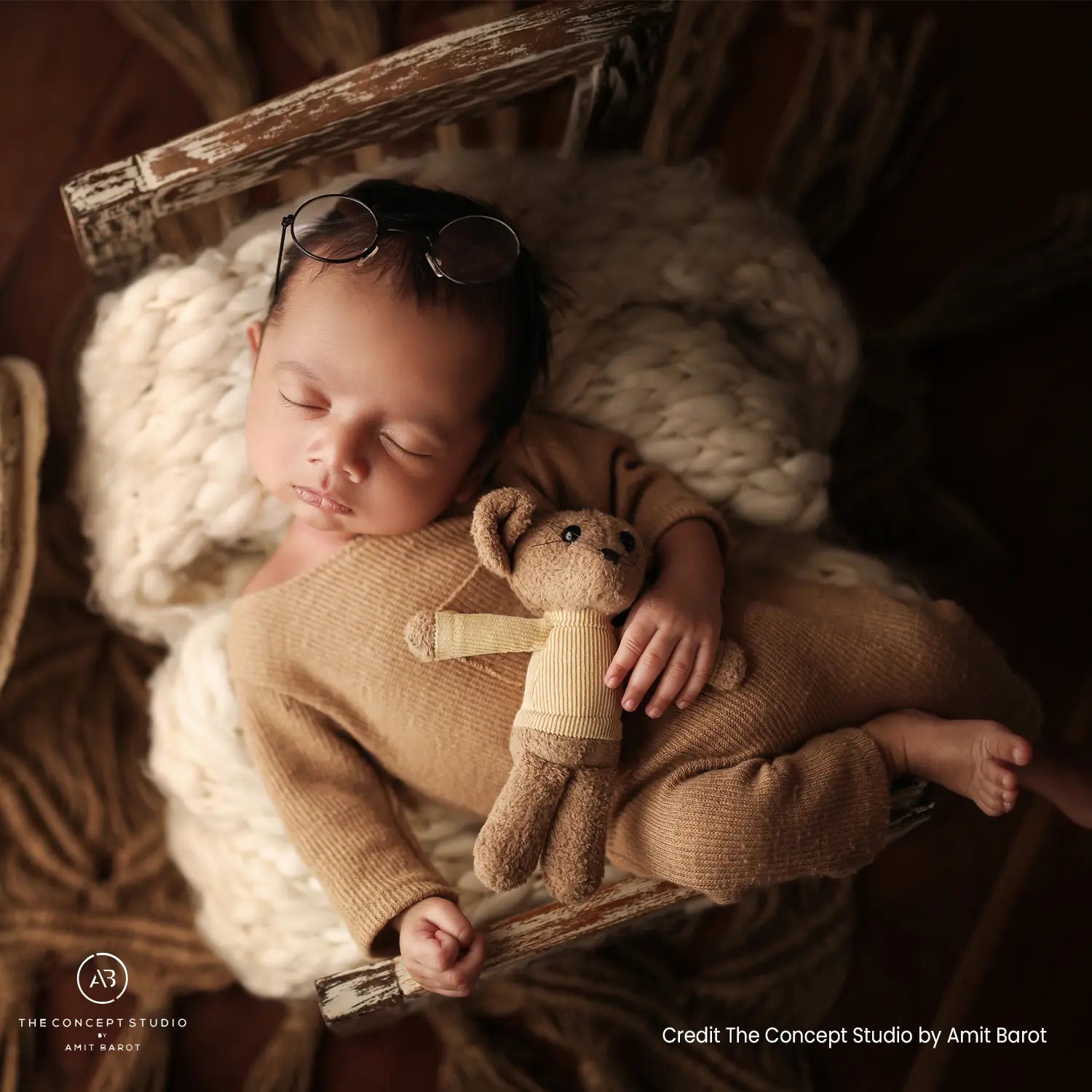 Baby Romper with Bonnet and Teddy SR020 | Set of 3 | 2M | Brown