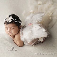 Baby Girl Butterfly Mesh Romper with Headband O241 | 2M | Ivory