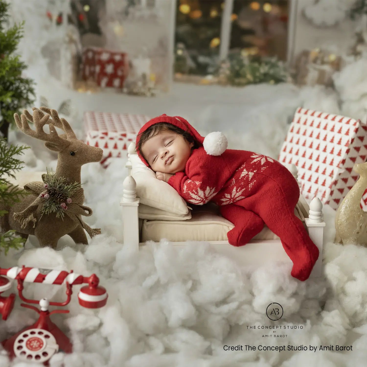Baby Woolen Christmas Romper with Sleep Hat O104 | 3M | Red