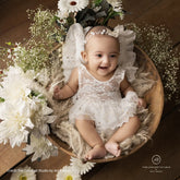 Baby Girl Butterfly Mesh Romper with Headband O241 | 2M | Ivory