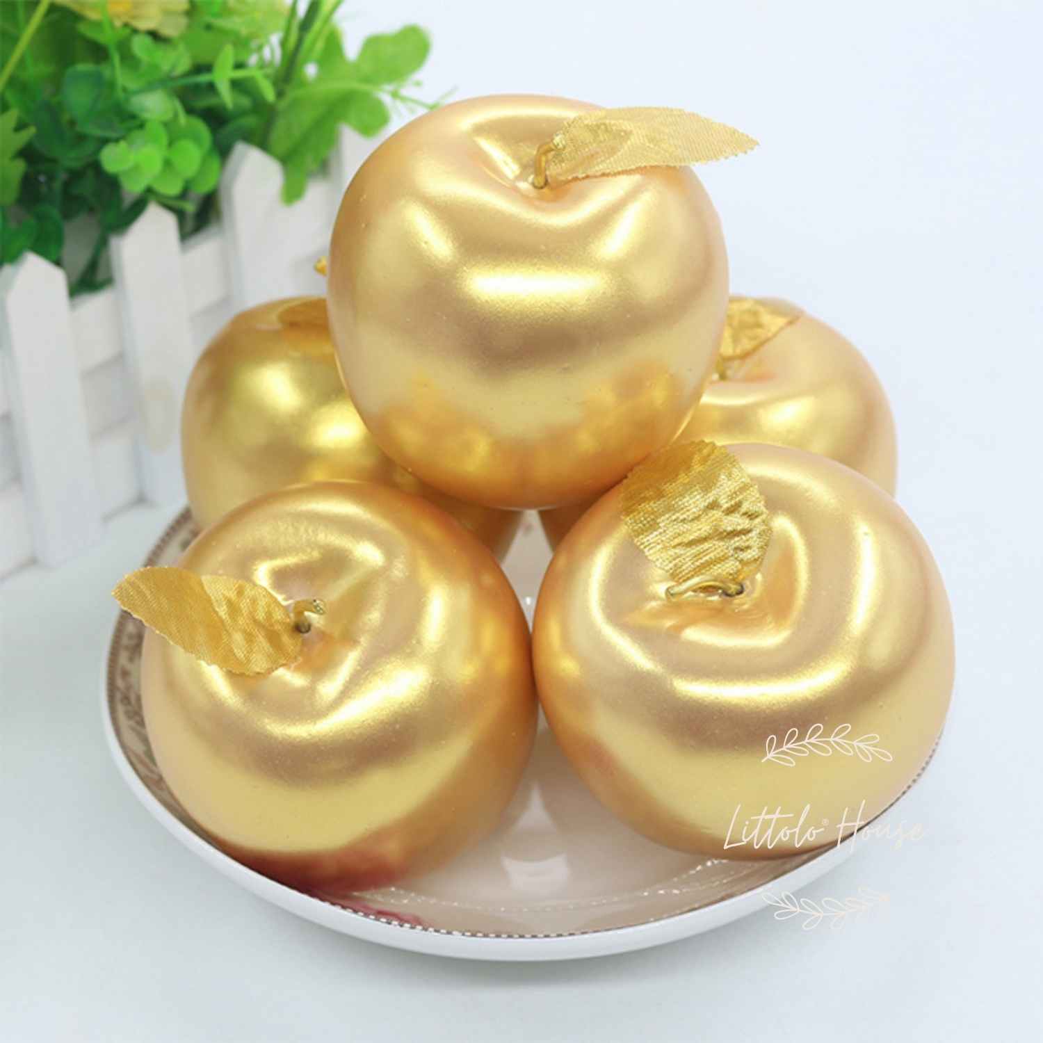 Artificial Apple Fruits Set of 5 D014 | Decorative Add-ons | Golden