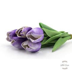Artificial Bouquet of Tulips Silk Flowers Bunch of 5 | Purple