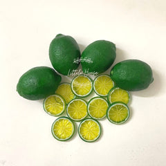Artificial Green Lemon Fruits & Slices Set of 14 D010 | Decorative Add-ons | Green