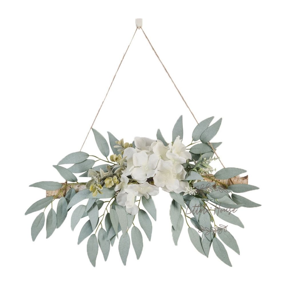 Artificial Hydrangea Willow Leaf Log Tied Wall Hanging F061 Pack of 1 | Natural