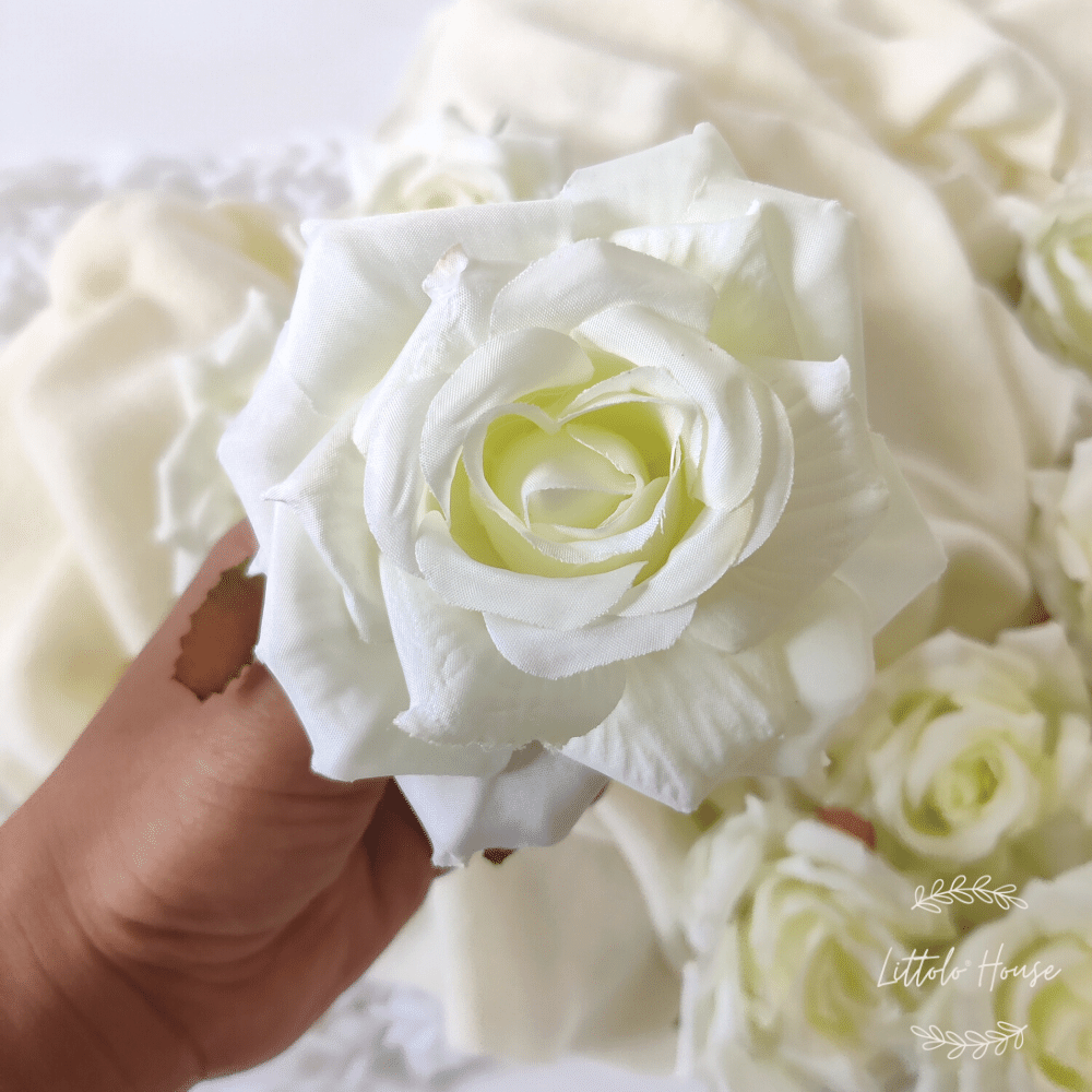 Artificial Rose Flower Heads F063 Pack of 30 | White
