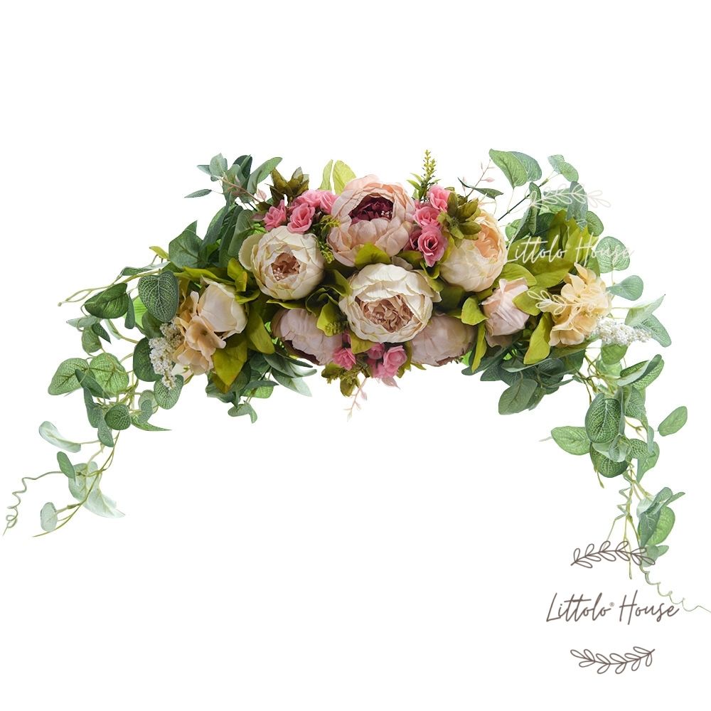 Artificial Silk Flower Arch Wreath F057 Pack of 1 | Pink Peach Shades