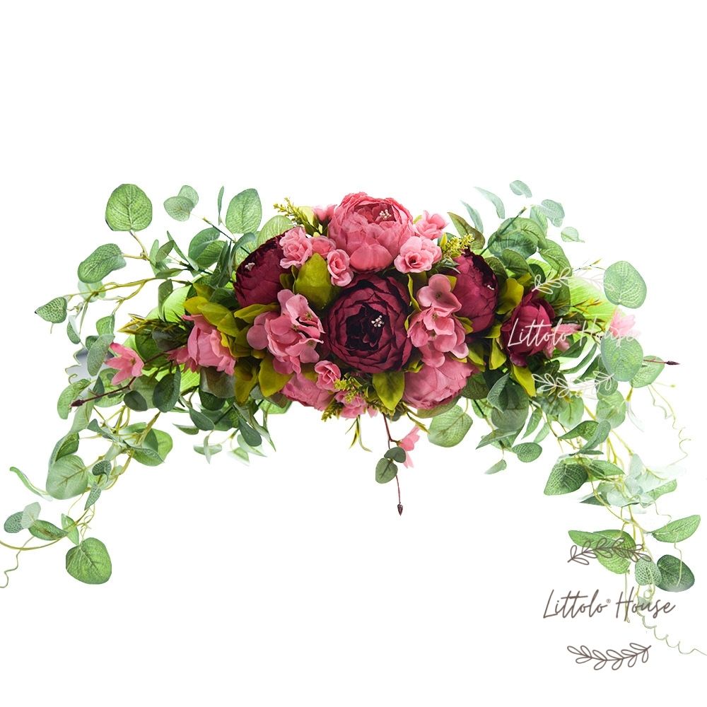 Artificial Silk Flower Arch Wreath F057 Pack of 1 | Red Pink Shades