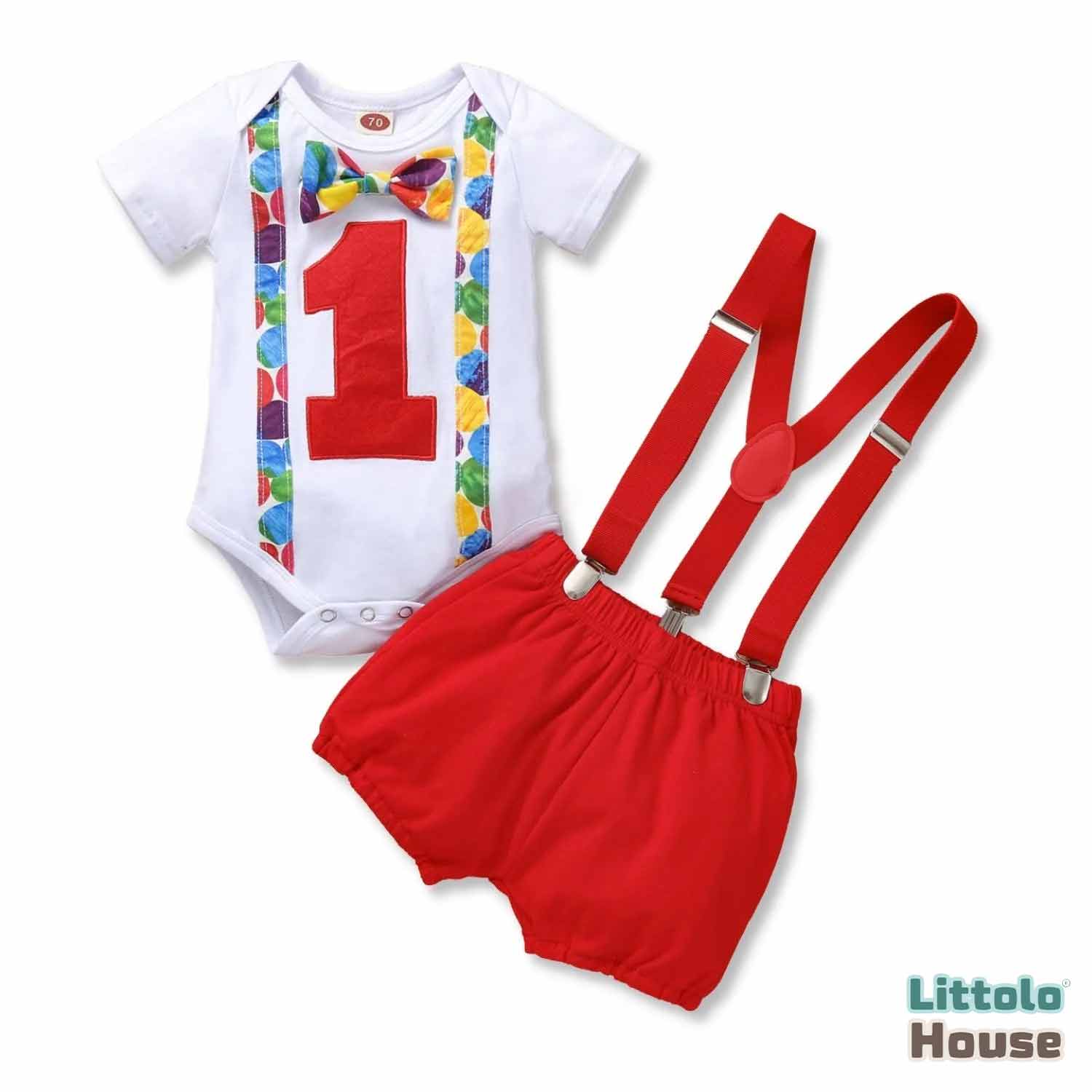 Order Red Cake Smash Romper Shorts Set for 1st Birthday Buy Now