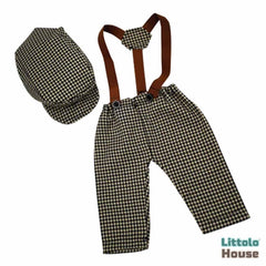Baby Boy Gentleman Cap and Suspender Pant SR002 | 2M | Beige Texture