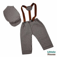 Baby Boy Gentleman Cap and Suspender Pant SR002 | 2M | Black Chex